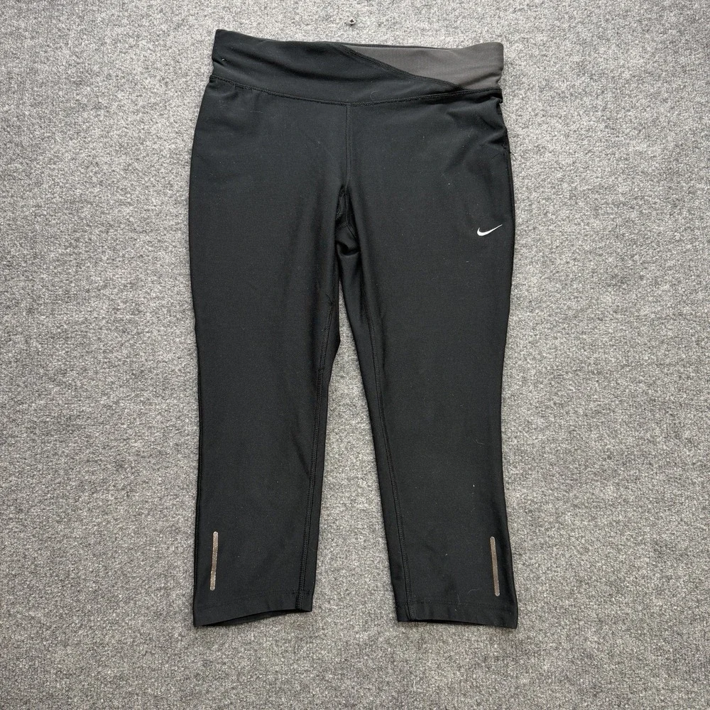 Nike Women's Dri Fit Cropped Leggings Size Medium Black/Gray‎ Y2K